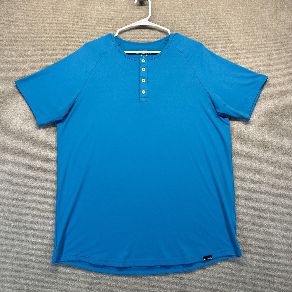 Barbell Performance Henley Shirt Mens Large Blue Short Sleeve Gym Muscle Workout